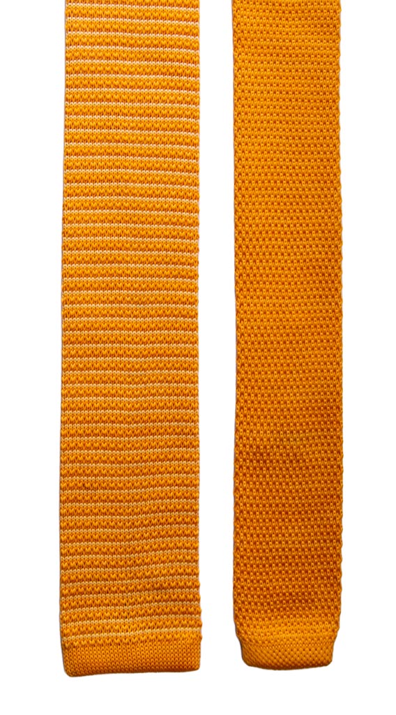 Cravatta Tricot in Maglia di Seta Gialla A Righe Bianche Made in Italy Graffeo Cravatte Pala