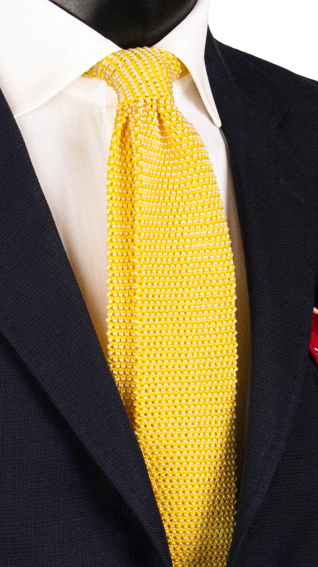 Cravatta Tricot in Maglia di Seta Gialla Fantasia Bianca TRI624 Graffeo Cravatte Made in Italy