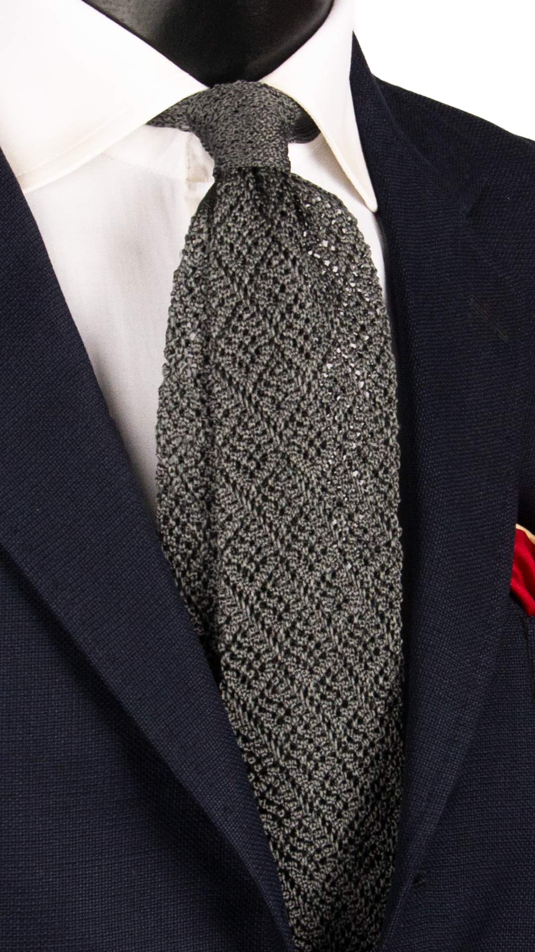 Cravatta Tricot in Maglia di Seta Grigia Fantasia Tono su Tono TRI689 Graffeo Cravatte Made in Italy