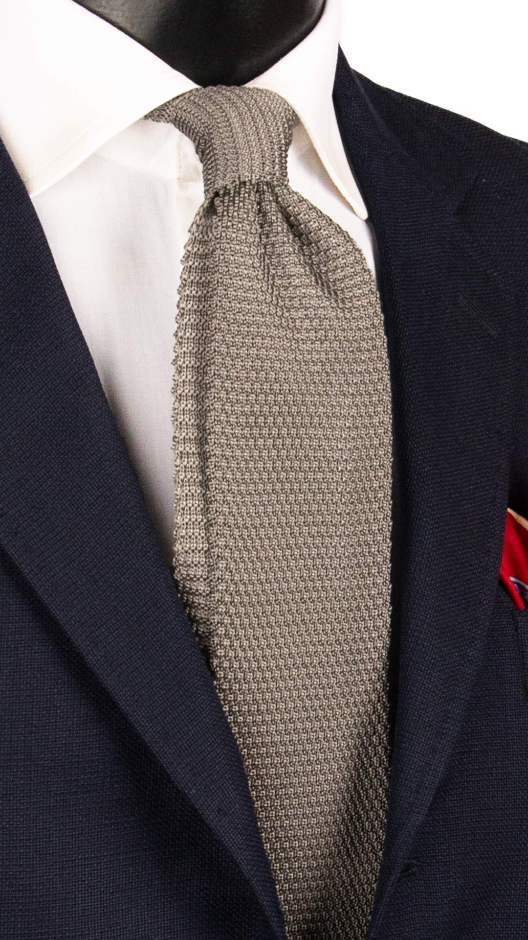 Cravatta Tricot in Maglia di Seta Grigia Tinta Unita TRI667 Graffeo Cravatte Made in Italy