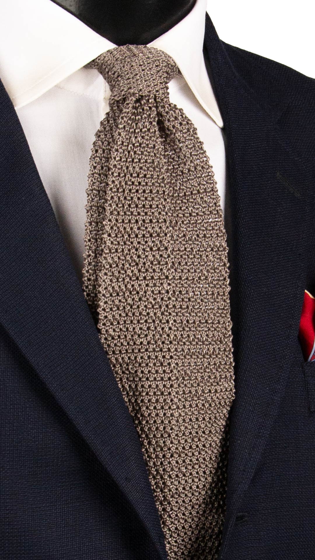 Cravatta Tricot in Maglia di Seta Grigio Tortora Tinta Unita TRI932 Graffeo Cravatte Made in Italy