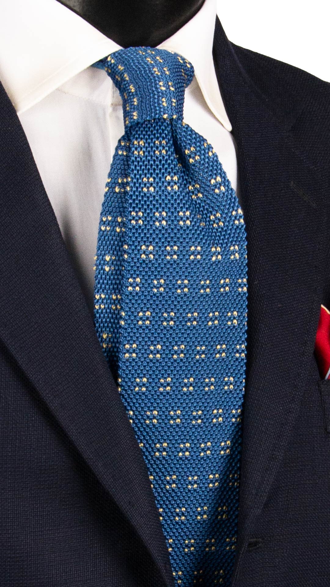 Cravatta Tricot in Maglia di Seta Indaco Fantasia Gialla TRI941 Graffeo Cravatte Made in Italy