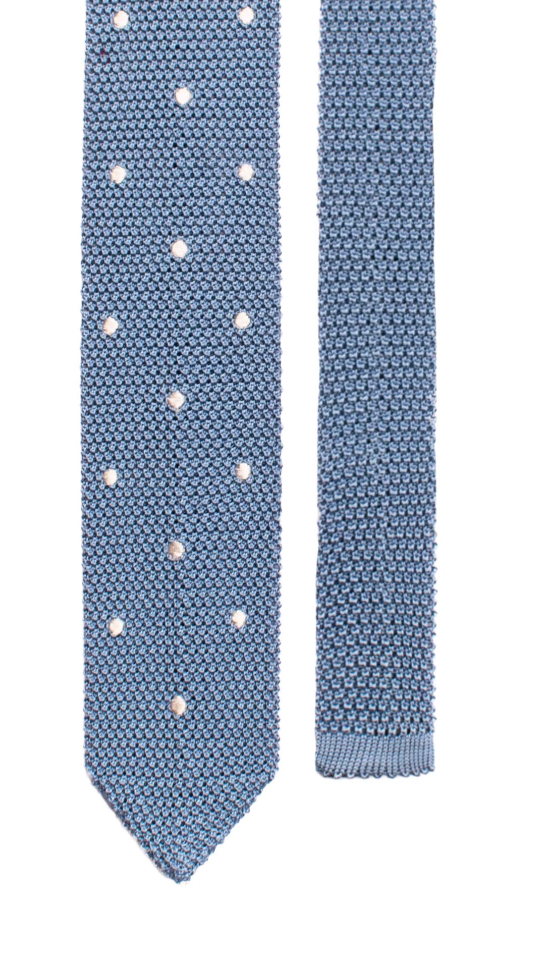 Cravatta Tricot in Maglia di Seta Indaco a Pois Bianchi TRI660 Graffeo Cravatte Made in Italy Pala