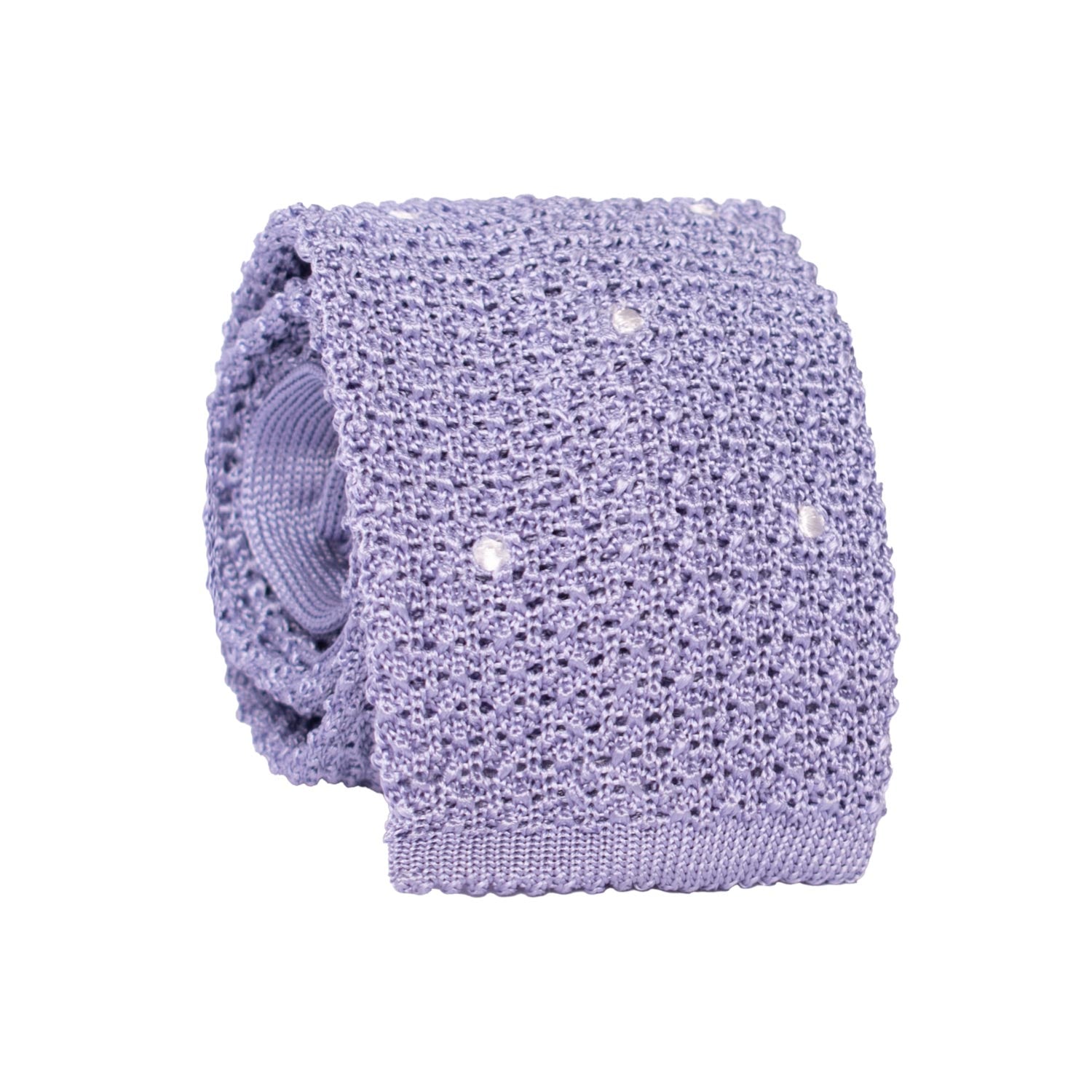 Cravatta Tricot in Maglia di Seta Lilla a Pois Bianchi TRI963 Graffeo Cravatte Made in Italy Rotolo