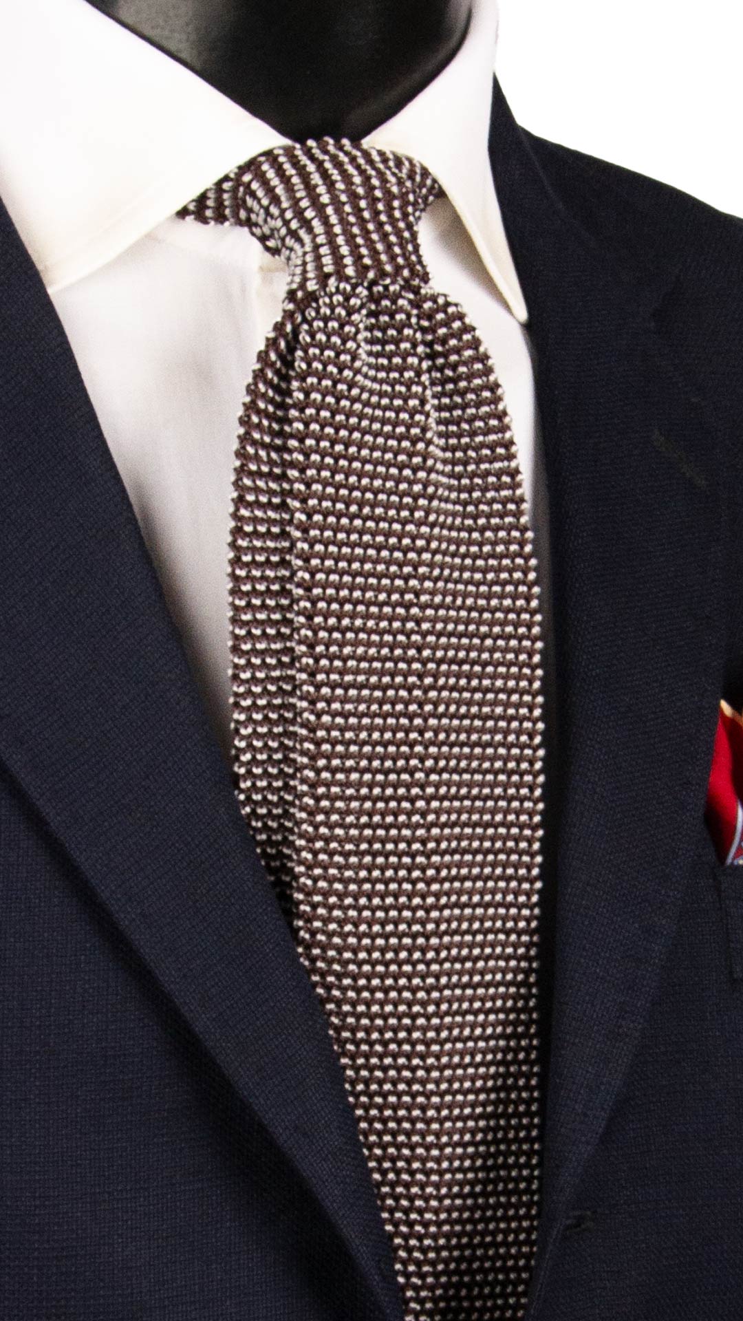 Cravatta Tricot in Maglia di Seta Marrone Bianca Fantasia TRI884 Graffeo Cravatte Made in Italy