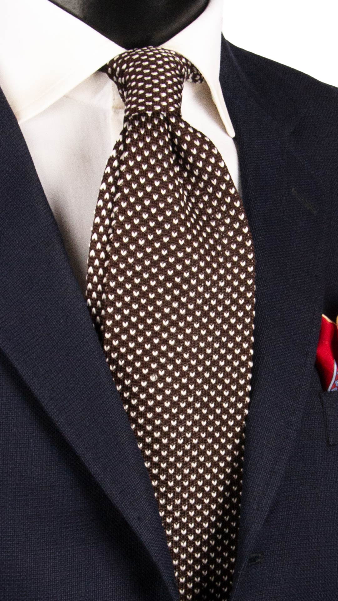 Cravatta Tricot in Maglia di Seta Marrone Fantasia Bianca TRI909 Graffeo Cravatte Made in Italy