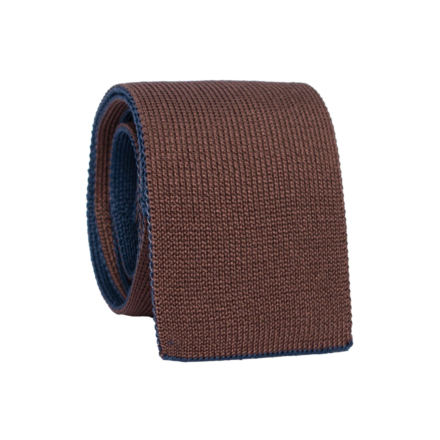 Cravatta Tricot in Maglia di Seta Marrone Interno Blu Tinta Unita TRI947 Graffeo Cravatte Made in Italy Rotolo