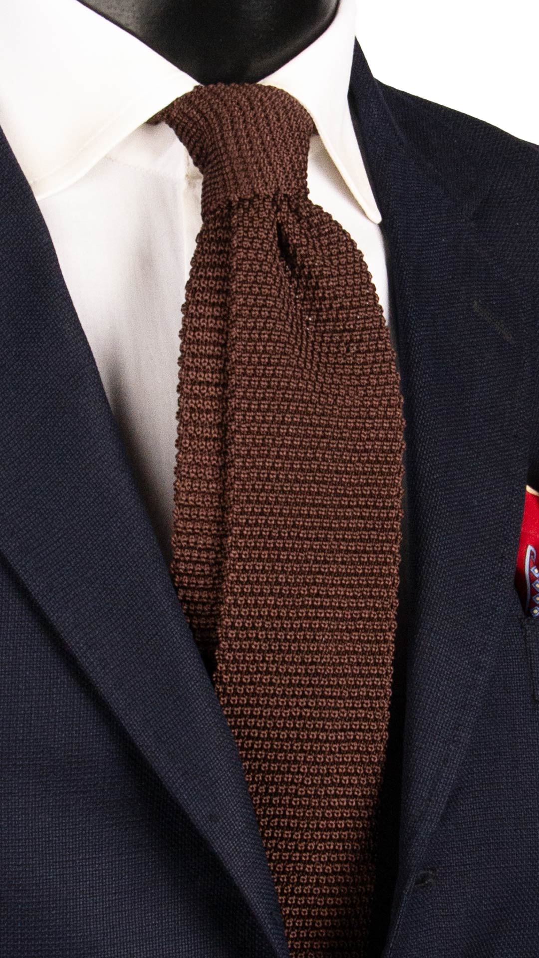 Cravatta Tricot in Maglia di Seta Marrone Rossa Tinta Unita TRI807 Graffeo Cravatte Made in Italy