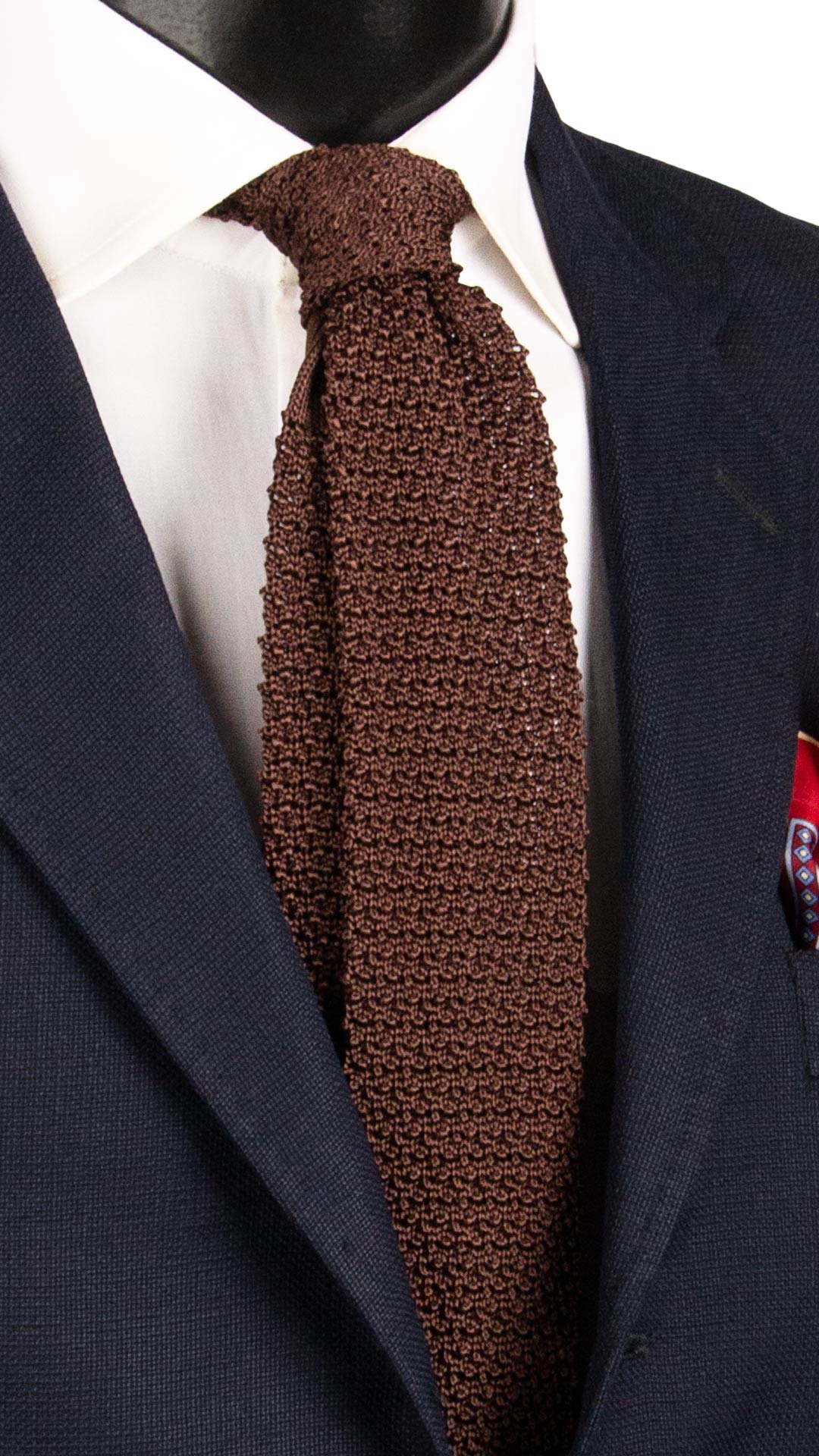 Cravatta Tricot in Maglia di Seta Marrone Tinta Unita TRI746 Graffeo Cravatte Made in Italy
