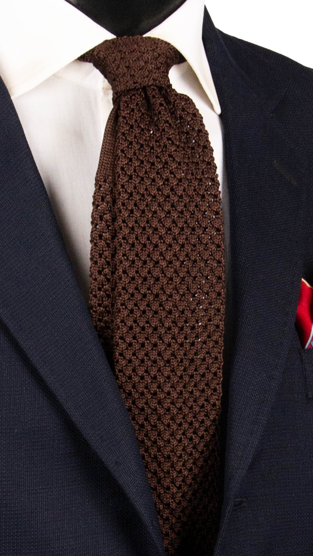 Cravatta Tricot in Maglia di Seta Marrone Tinta Unita TRI950 Graffeo Cravatte Made in Italy