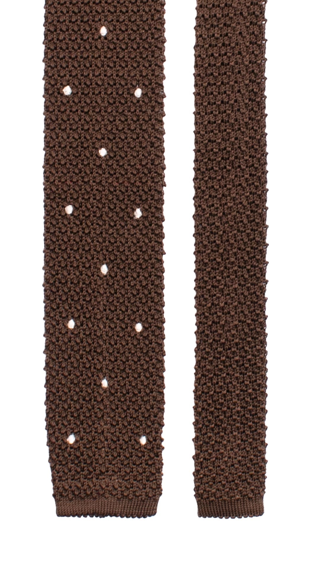 Cravatta Tricot in Maglia di Seta Marrone a Pois Bianchi TRI714 Graffeo Cravatte Made in Italy Pala