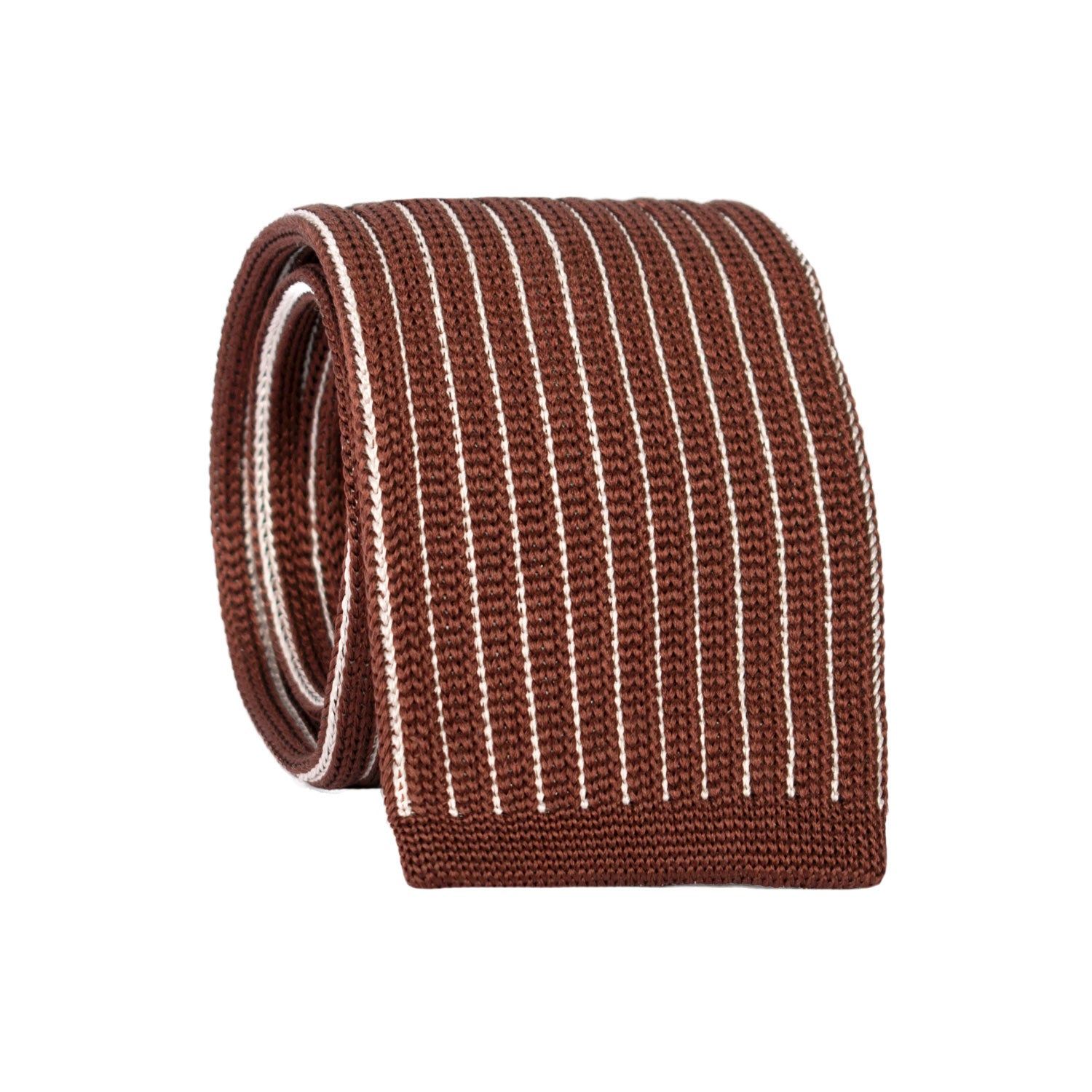 Cravatta Tricot in Maglia di Seta Marrone con Riga Verticale Bianca TRI670 Graffeo Cravatte Made in Italy Rotolo