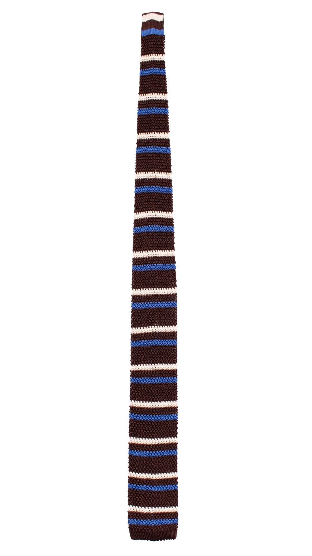 Man Brown Knitted Silk Tie Deep Blue White Stripes TRI917