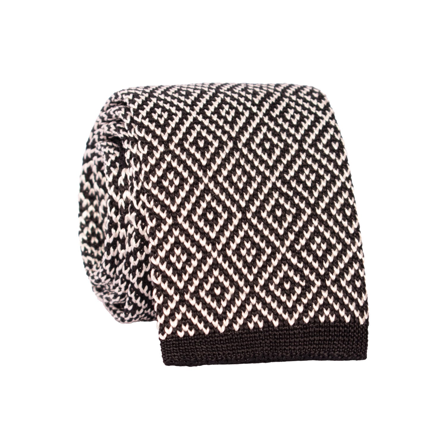 Cravatta Tricot in Maglia di Seta Nera Fantasia Bianca TRI742 Graffeo Cravatte Made in Italy Rotolo