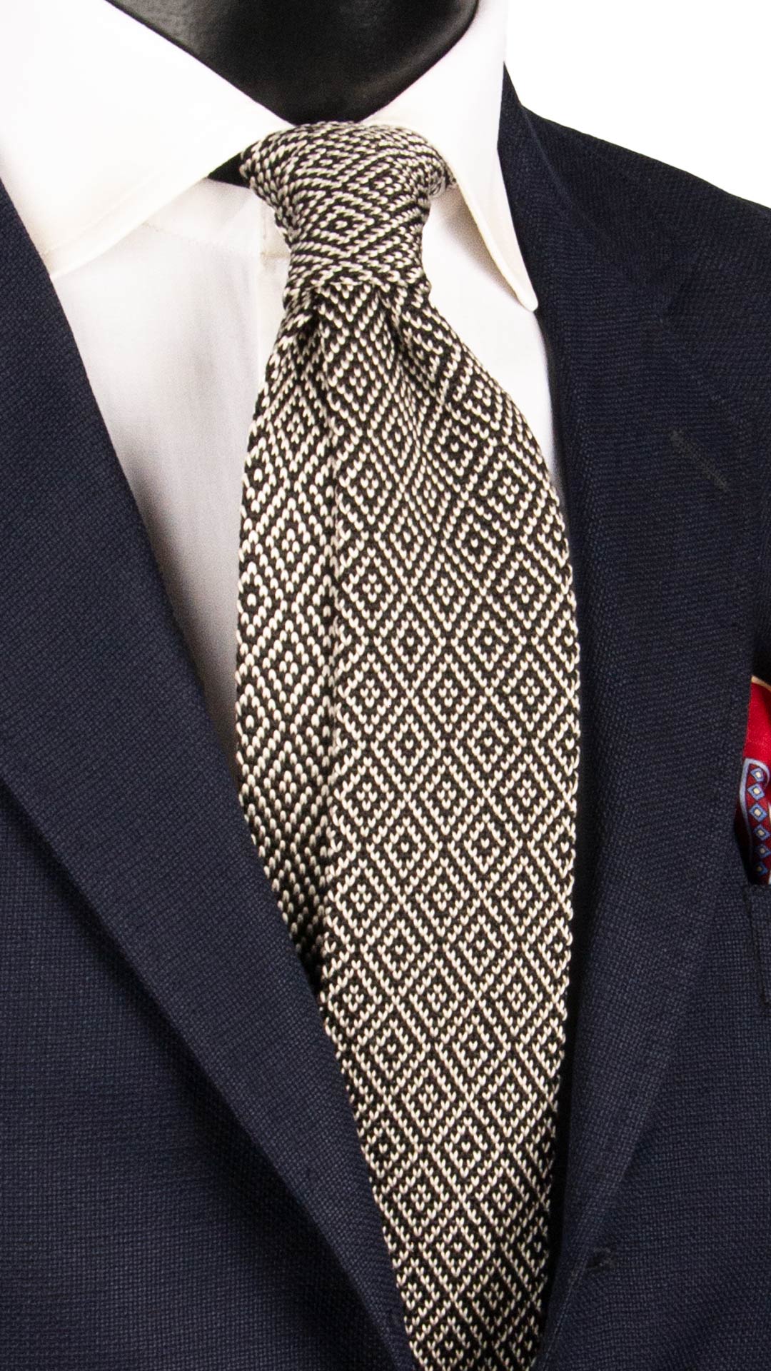 Cravatta Tricot in Maglia di Seta Nera Fantasia Bianca TRI742 Graffeo Cravatte Made in Italy