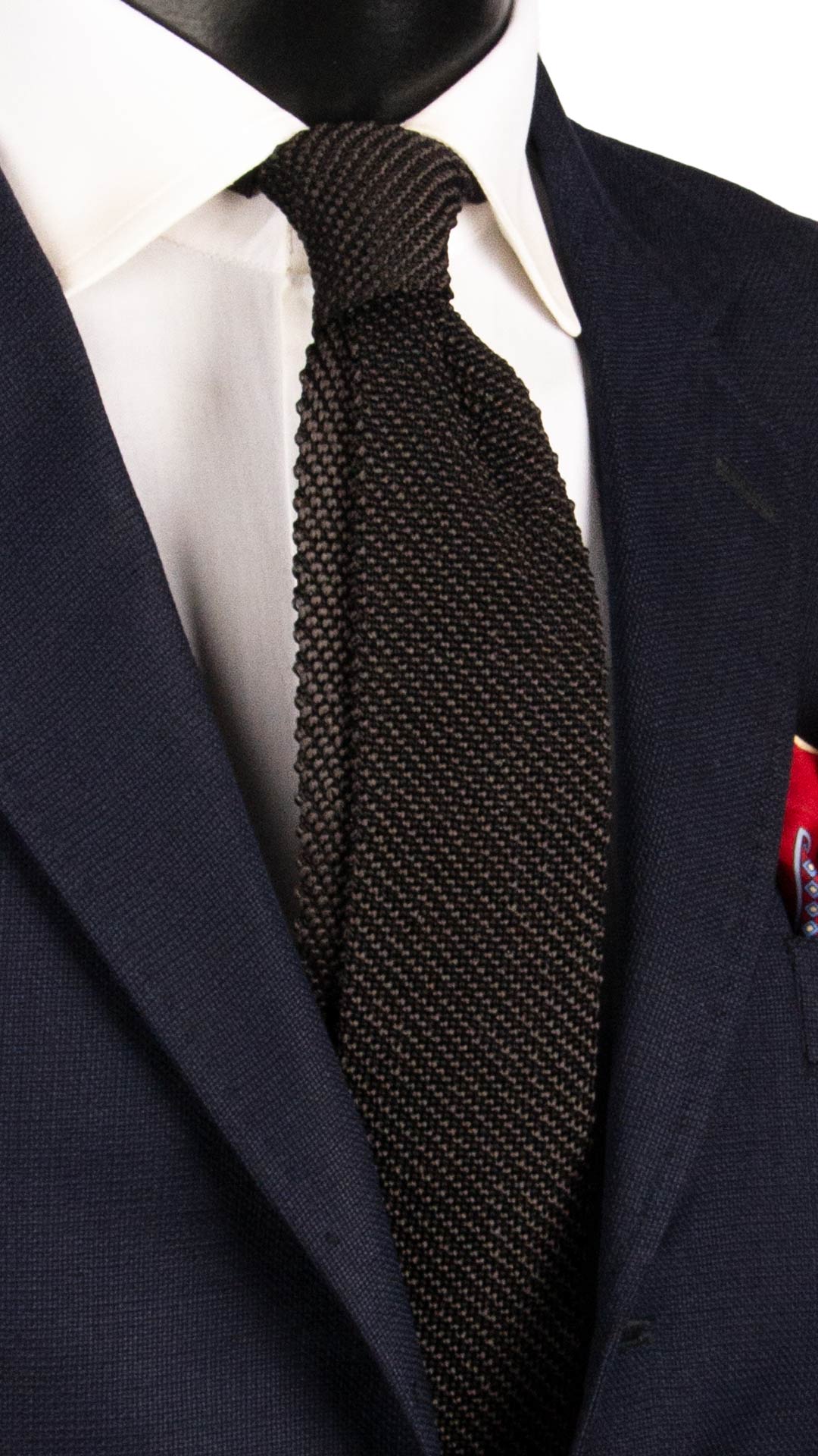 Cravatta Tricot in Maglia di Seta Nera Fantasia Grigia Scura TRI813 Graffeo Cravatte Made in Italy