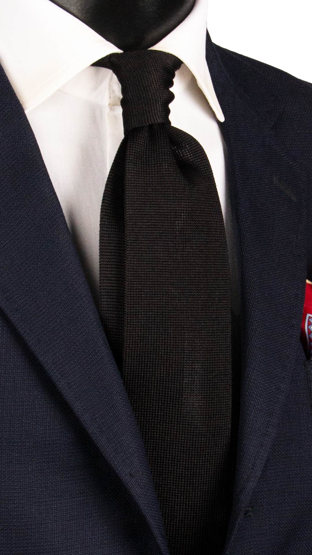 Cravatta Tricot in Maglia di Seta Nera Rossa Tinta Unita TRI765 Graffeo Cravatte Made in Italy