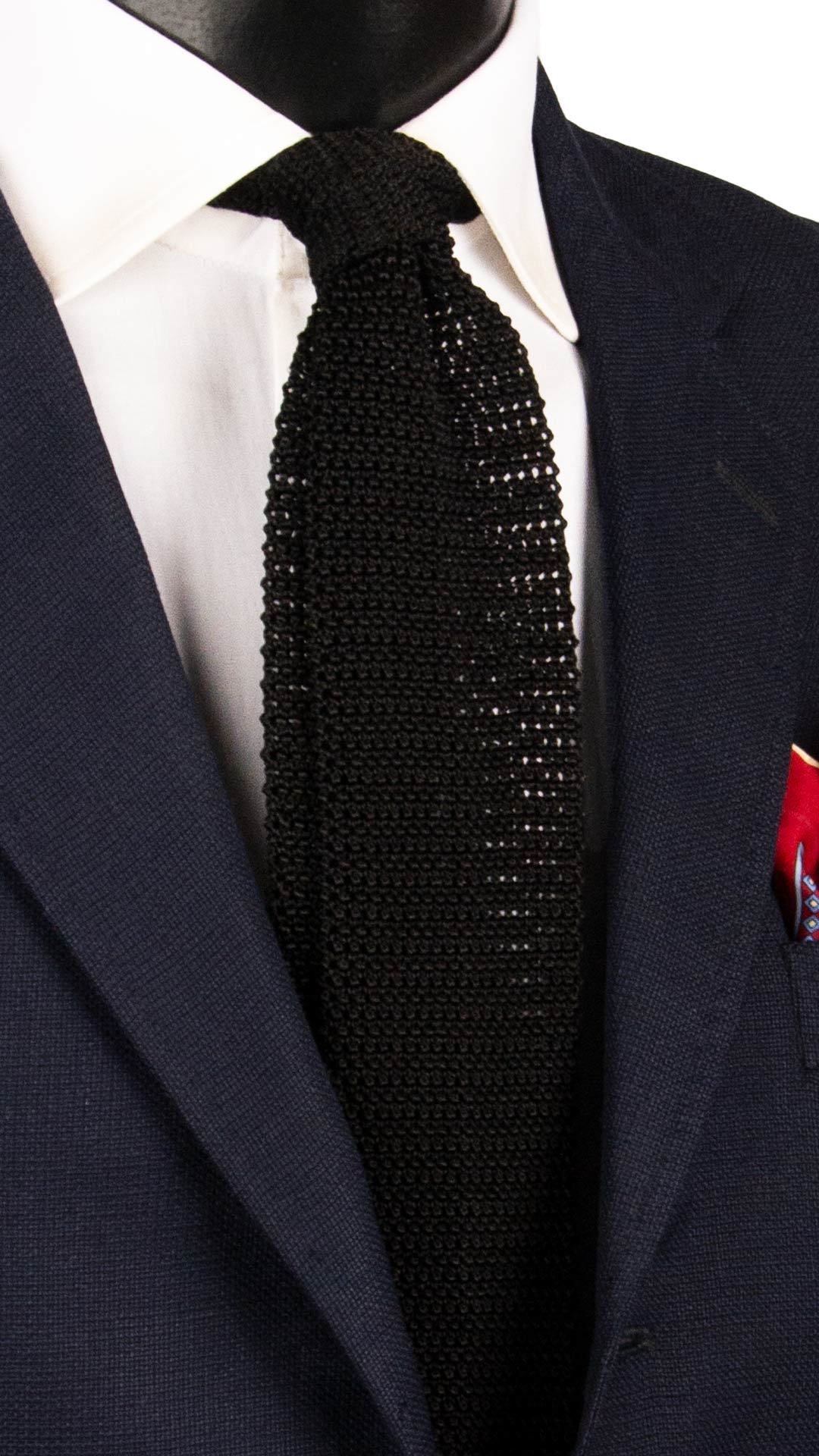 Cravatta Tricot in Maglia di Seta Nera Tinta Unita TRI837 Graffeo Cravatte Made in Italy