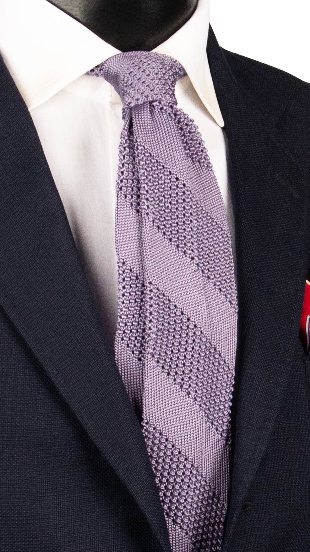 Cravatta Tricot in Maglia di Seta Regimental Glicine TRI819 Graffeo Cravatte Made in Italy