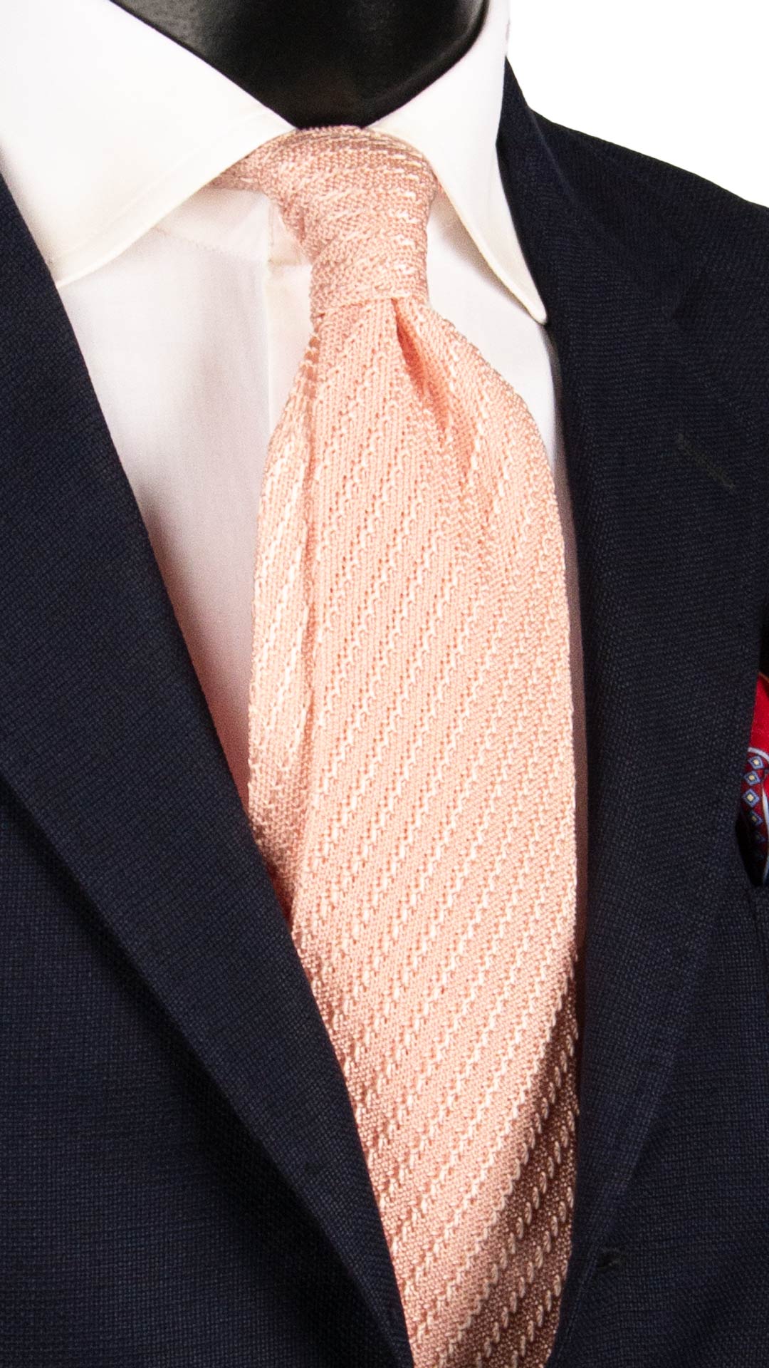 Cravatta Tricot in Maglia di Seta Rosa a Righe Tono su Tono TRI704 Graffeo Cravatte Made in Italy