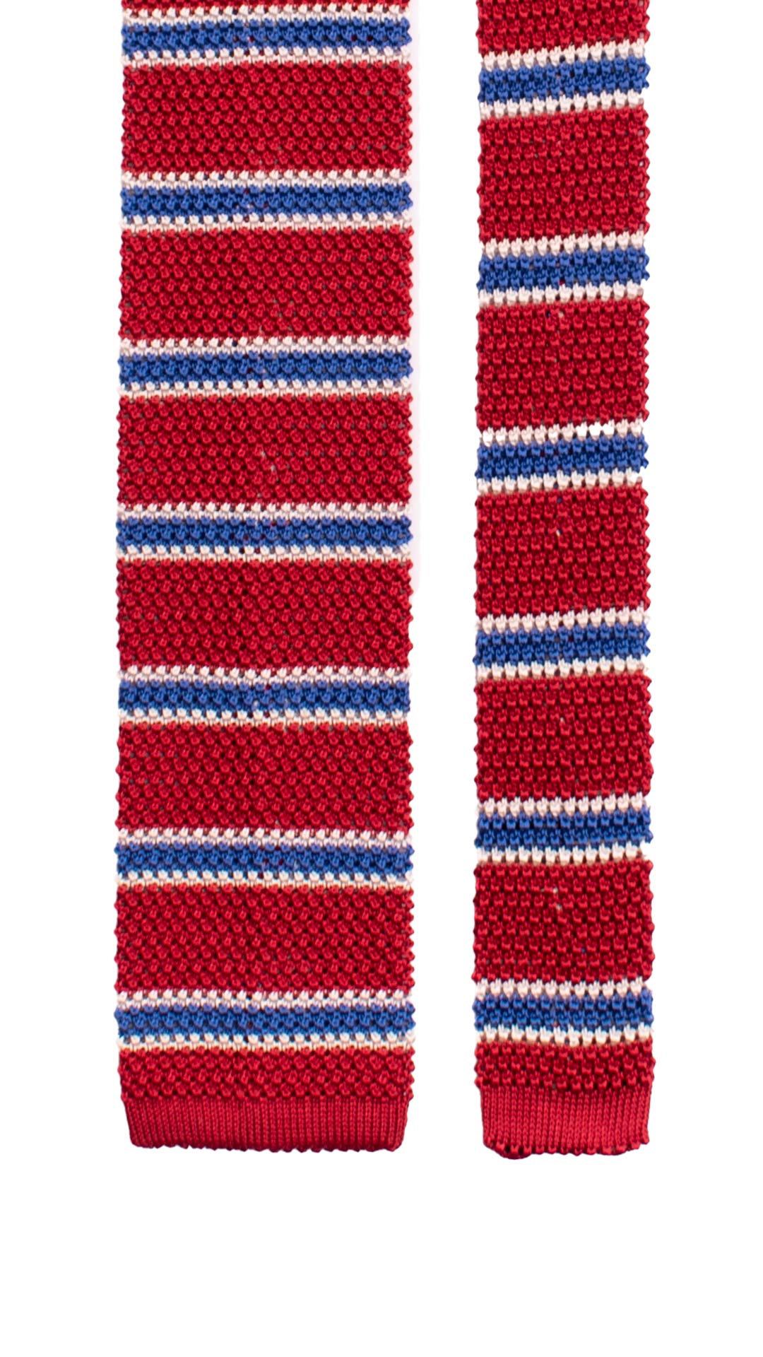 Cravatta Tricot in Maglia di Seta Rossa a Righe Bluette Bianche TRI860 Made in Italy Graffeo Cravatte Pala