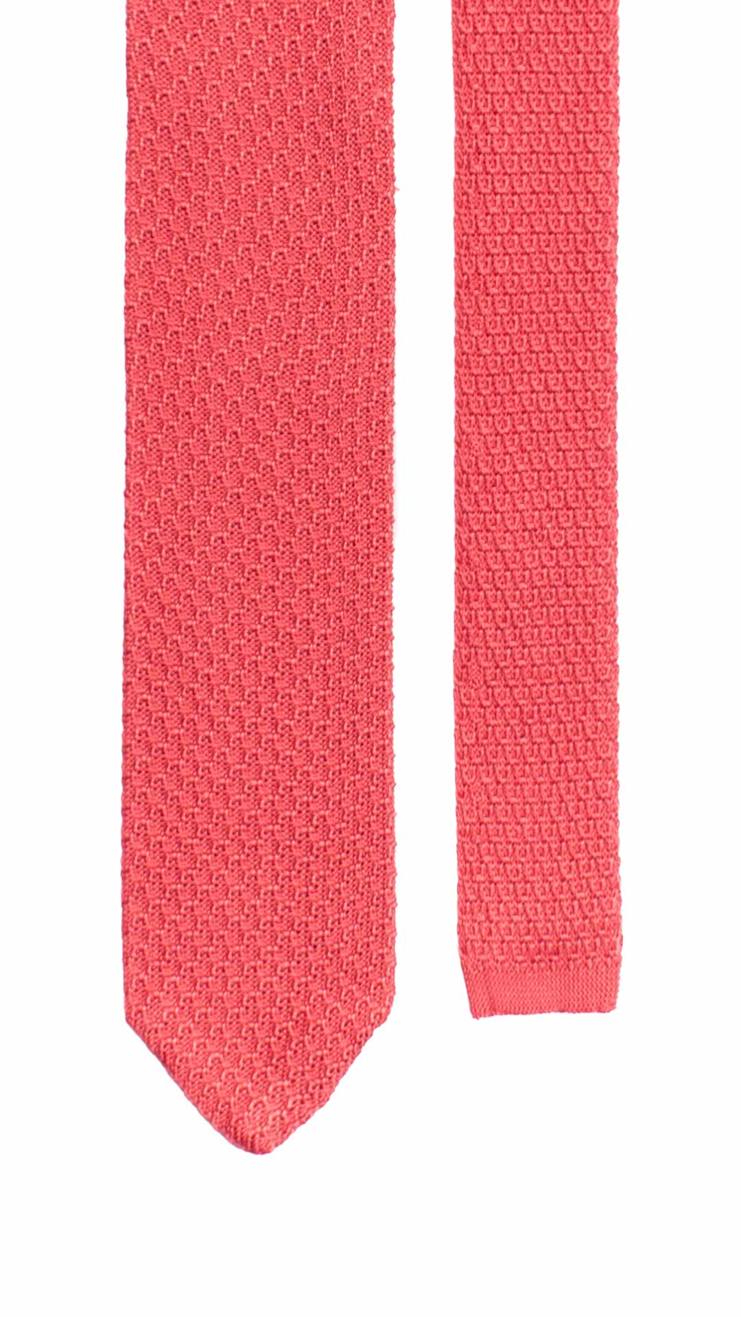 Cravatta Tricot in Maglia di Seta Rosso Corallo Fantasia Tono su Tono TRI892 Graffeo Cravatte Made in Italy Pala