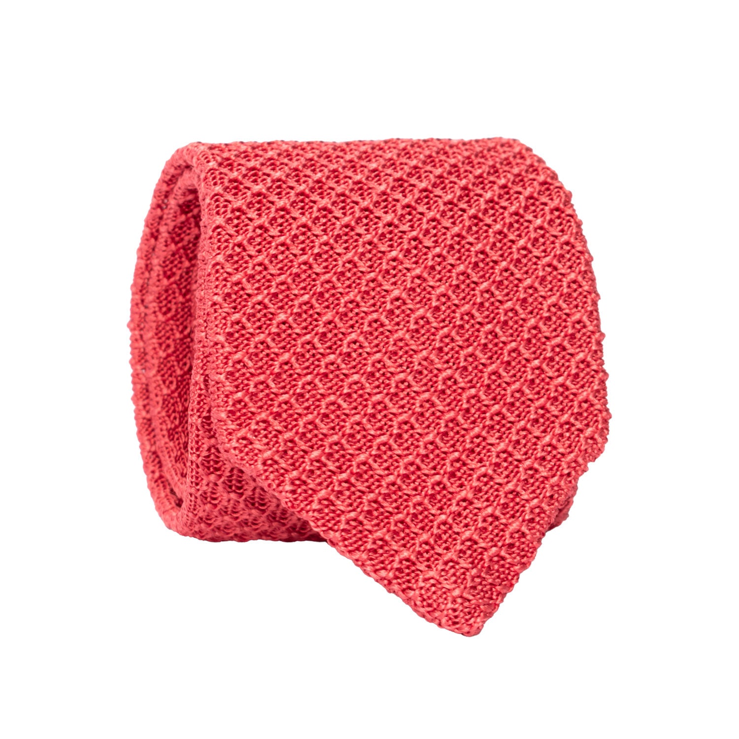 Cravatta Tricot in Maglia di Seta Rosso Corallo Fantasia Tono su Tono TRI892 Graffeo Cravatte Made in Italy Rotolo
