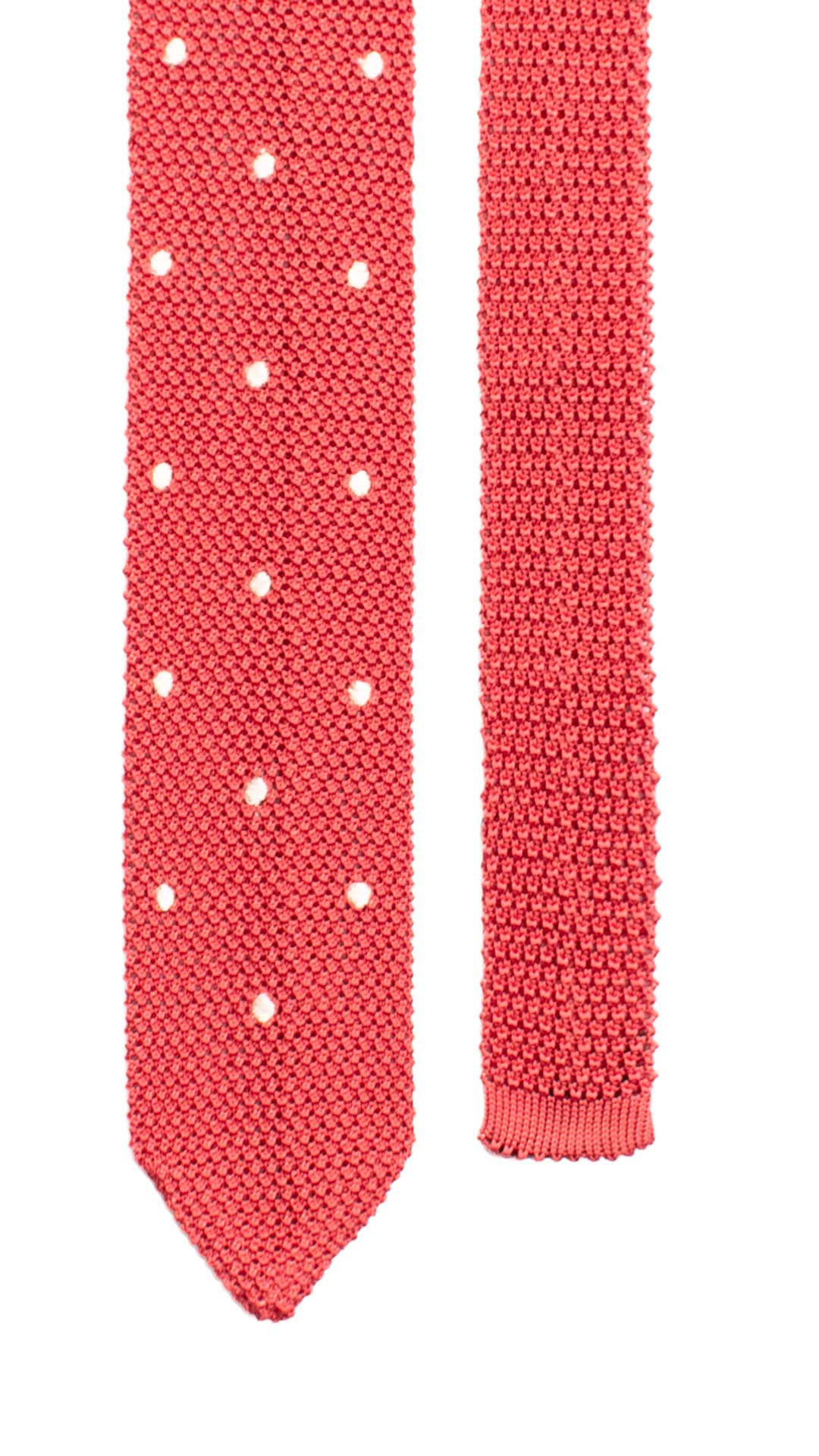 Cravatta Tricot in Maglia di Seta Rosso Corallo a Pois Bianchi TRI626 Graffeo Cravatte Made in Italy Pala