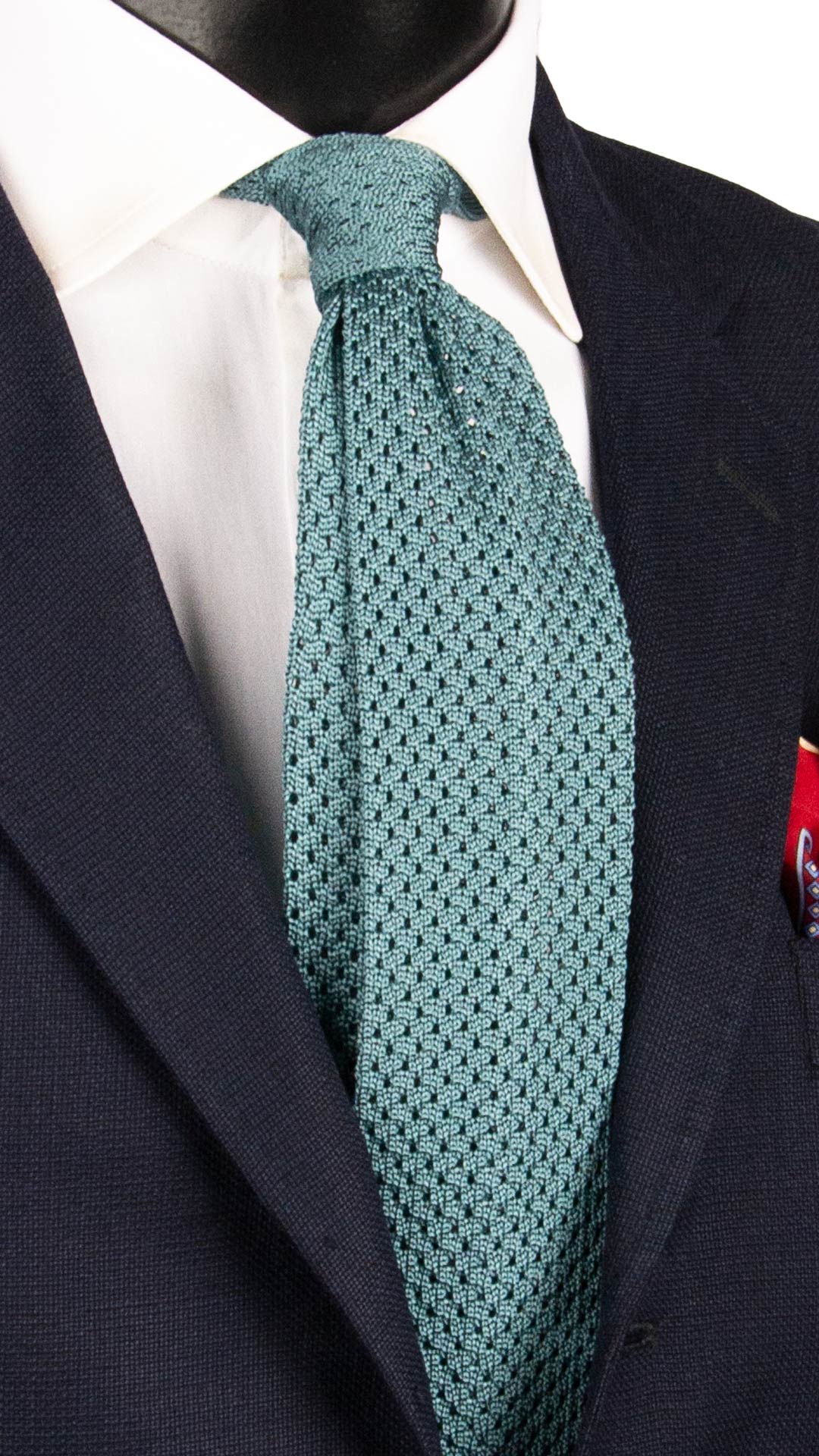 Cravatta Tricot in Maglia di Seta Turchese Tinta Unita TRI809 Graffeo Cravatte Made in Italy