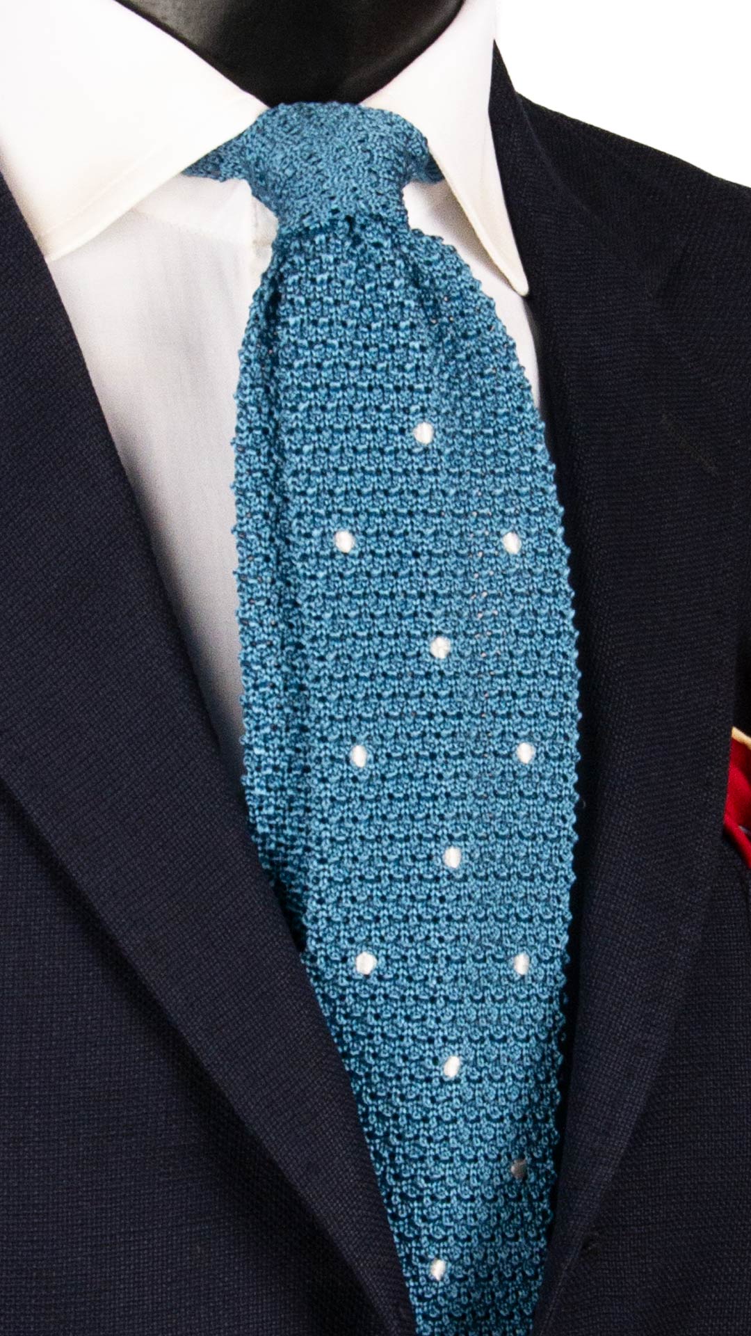 Cravatta Tricot in Maglia di Seta Turchese a Pois Bianchi TRI637 Graffeo Cravatte Made in Italy