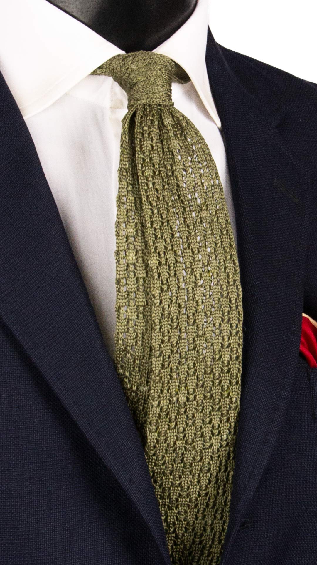 Cravatta Tricot in Maglia di Seta Verde Fantasia Tono su Tono TRI690 Graffeo Cravatte Made in Italy