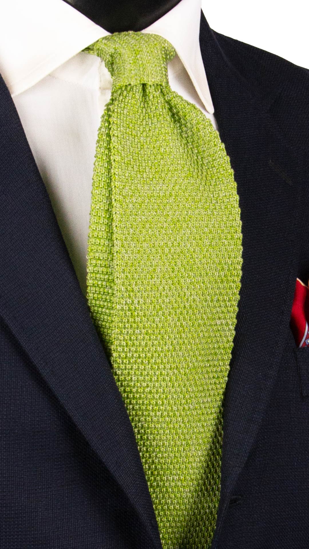 Cravatta Tricot in Maglia di Seta Verde Mela Tinta Unita TRI949 Graffeo Cravatte Made in Italy