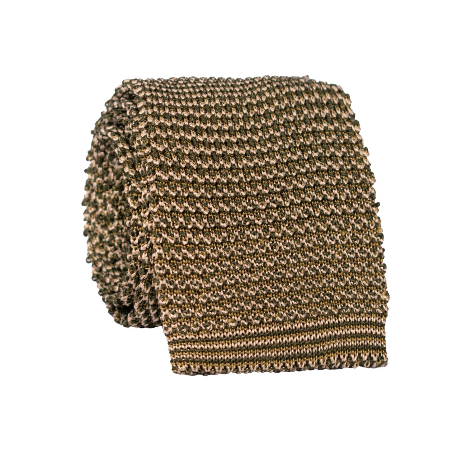 Cravatta Tricot in Maglia di Seta Verde Oliva Beige Fantasia TRI776 Graffeo Cravatte Made in Italy Rotolo