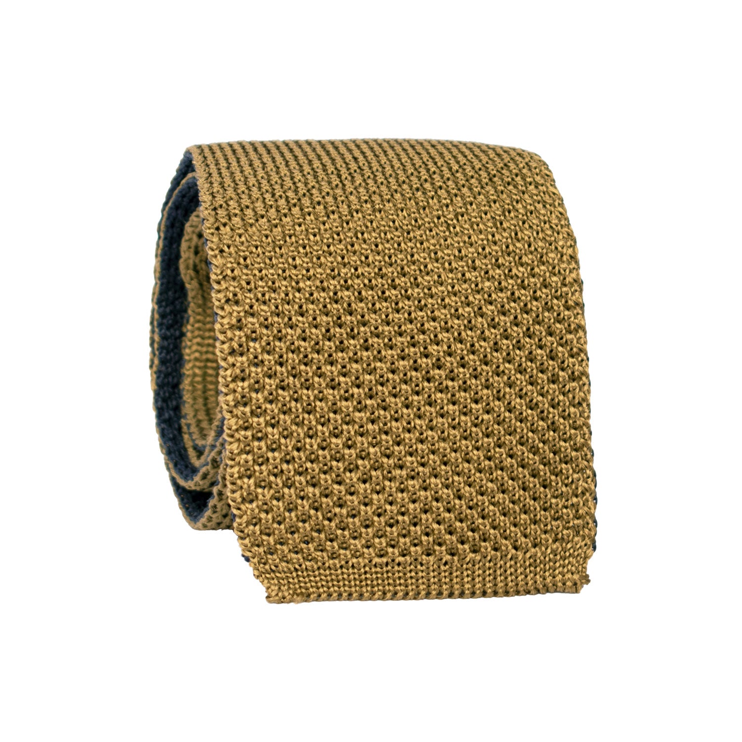 Cravatta Tricot in Maglia di Seta Verde Oliva Interno Blu Tinta Unita TRI726 Graffeo Cravatte Made in Italy Rotolo