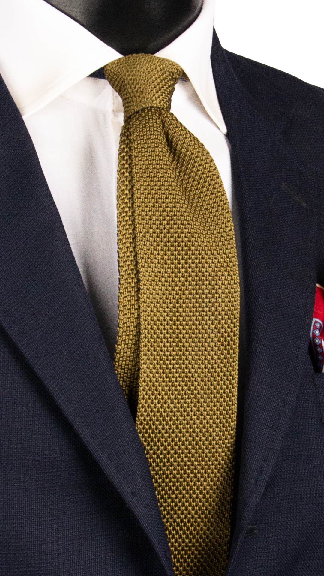 Cravatta Tricot in Maglia di Seta Verde Oliva Interno Blu Tinta Unita TRI726 Graffeo Cravatte Made in Italy