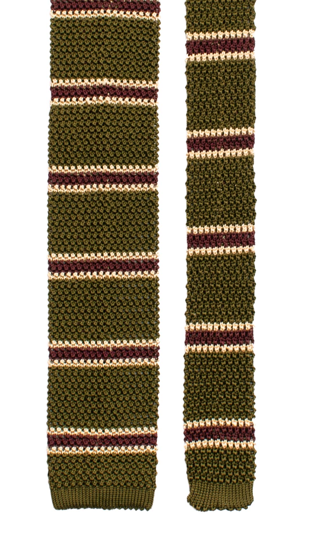 Cravatta Tricot in Maglia di Seta Verde Oliva Righe Viola Beige TRI623 Graffeo Cravatte Made in Italy Pala