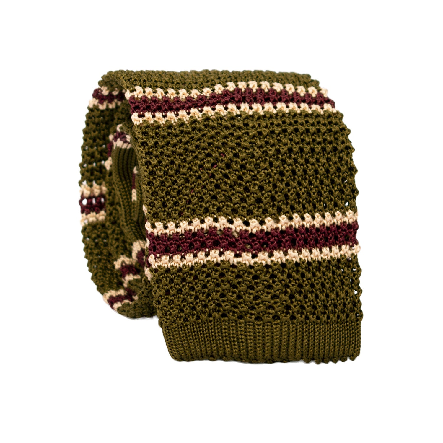 Cravatta Tricot in Maglia di Seta Verde Oliva Righe Viola Beige TRI623 Graffeo Cravatte Made in Italy Rotolo