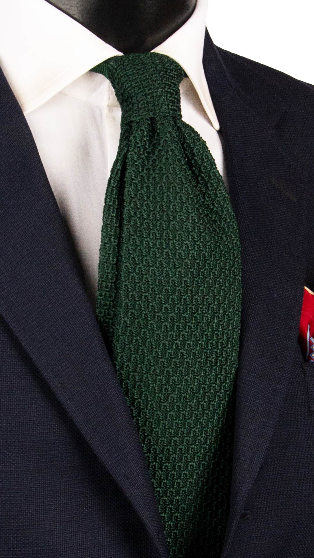 Cravatta Tricot in Maglia di Seta Verde Pino Fantasia Tono su Tono TRI836 Graffeo Cravatte Made in Italy