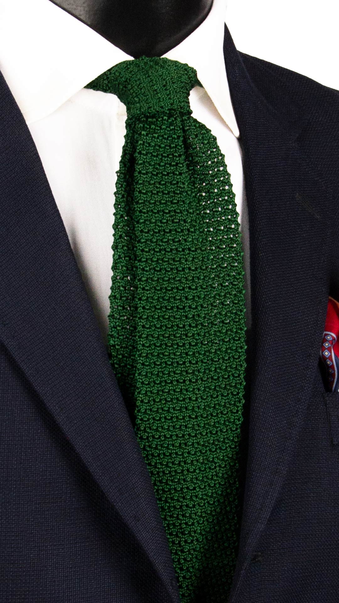 Cravatta Tricot in Maglia di Seta Verde Pino Tinta Unita TRI705 Graffeo Cravatte Made in Italy