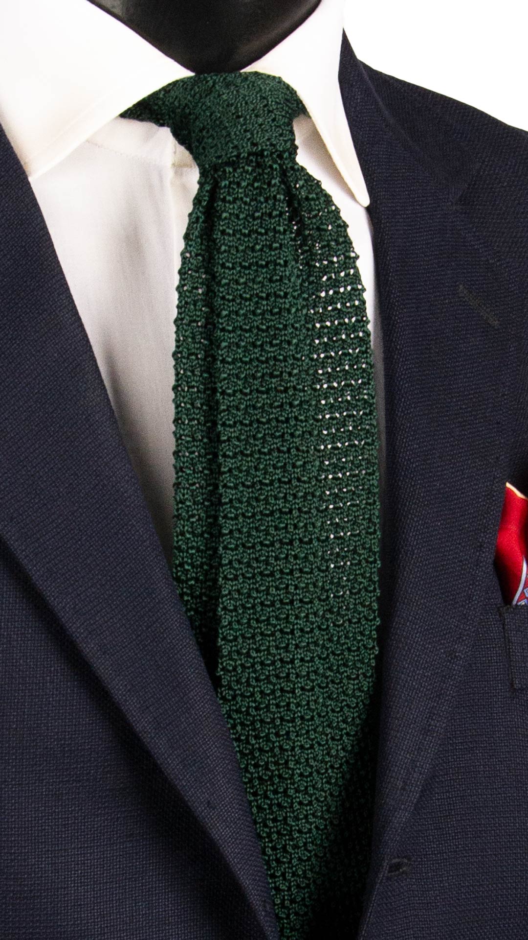 Cravatta Tricot in Maglia di Seta Verde Pino Tinta Unita TRI897 Graffeo Cravatte Made in Italy