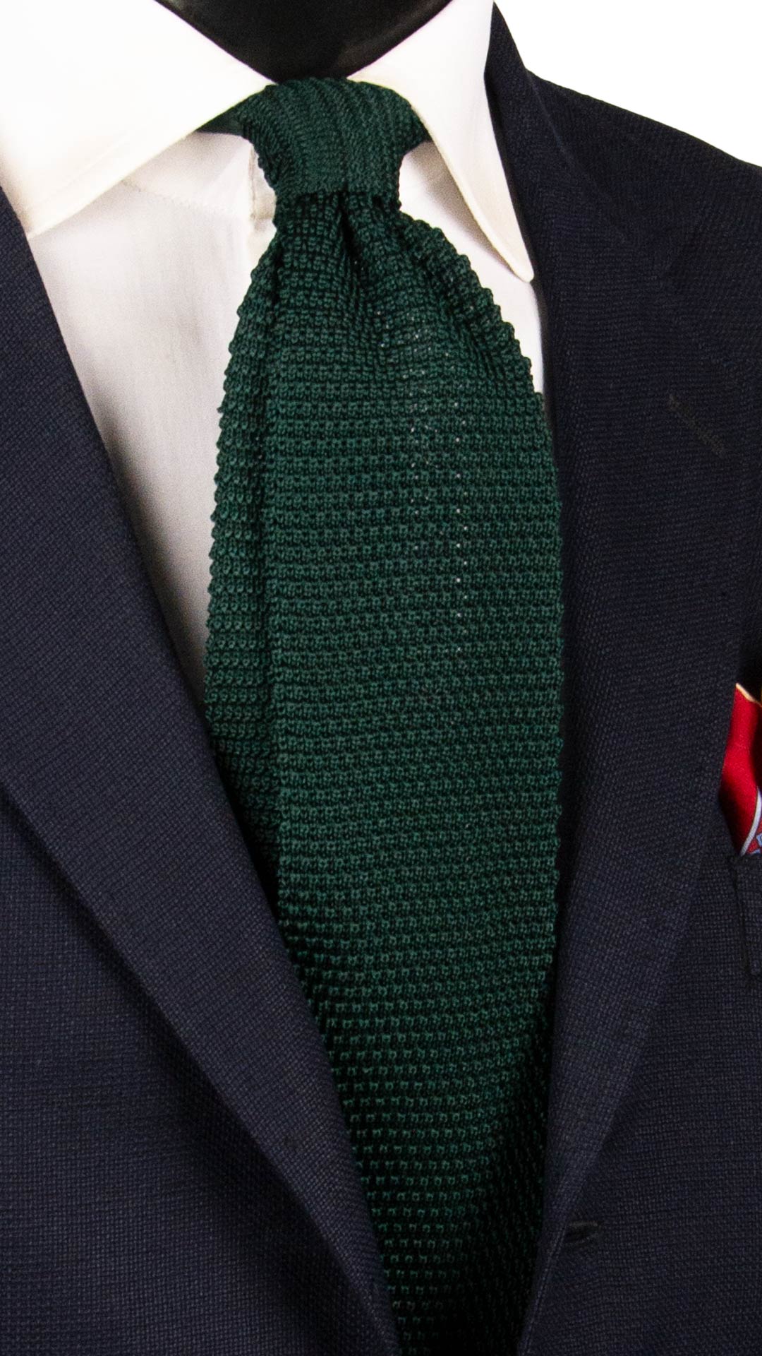 Cravatta Tricot in Maglia di Seta Verde Pino Tinta Unita TRI948 Graffeo Cravatte Made in Italy