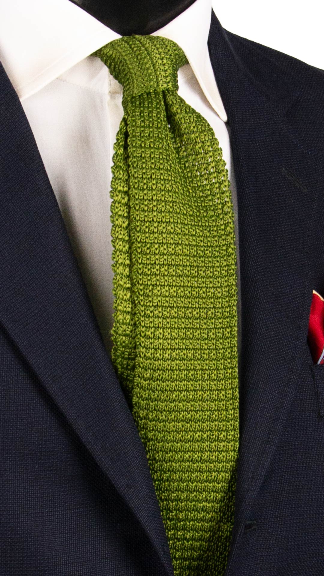 Cravatta Tricot in Maglia di Seta Verde Prato Tinta Unita TRI954 Graffeo Cravatte Made in Italy