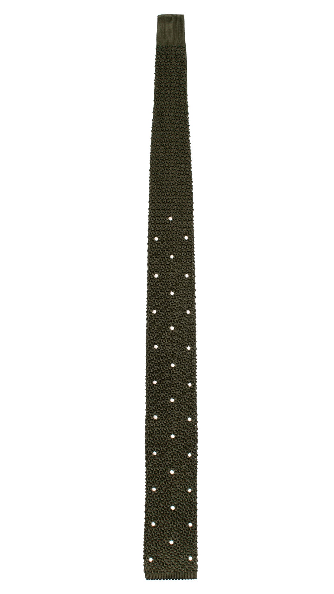 Man Dark Green Knitted Silk Tie White Polka Dots TRI962