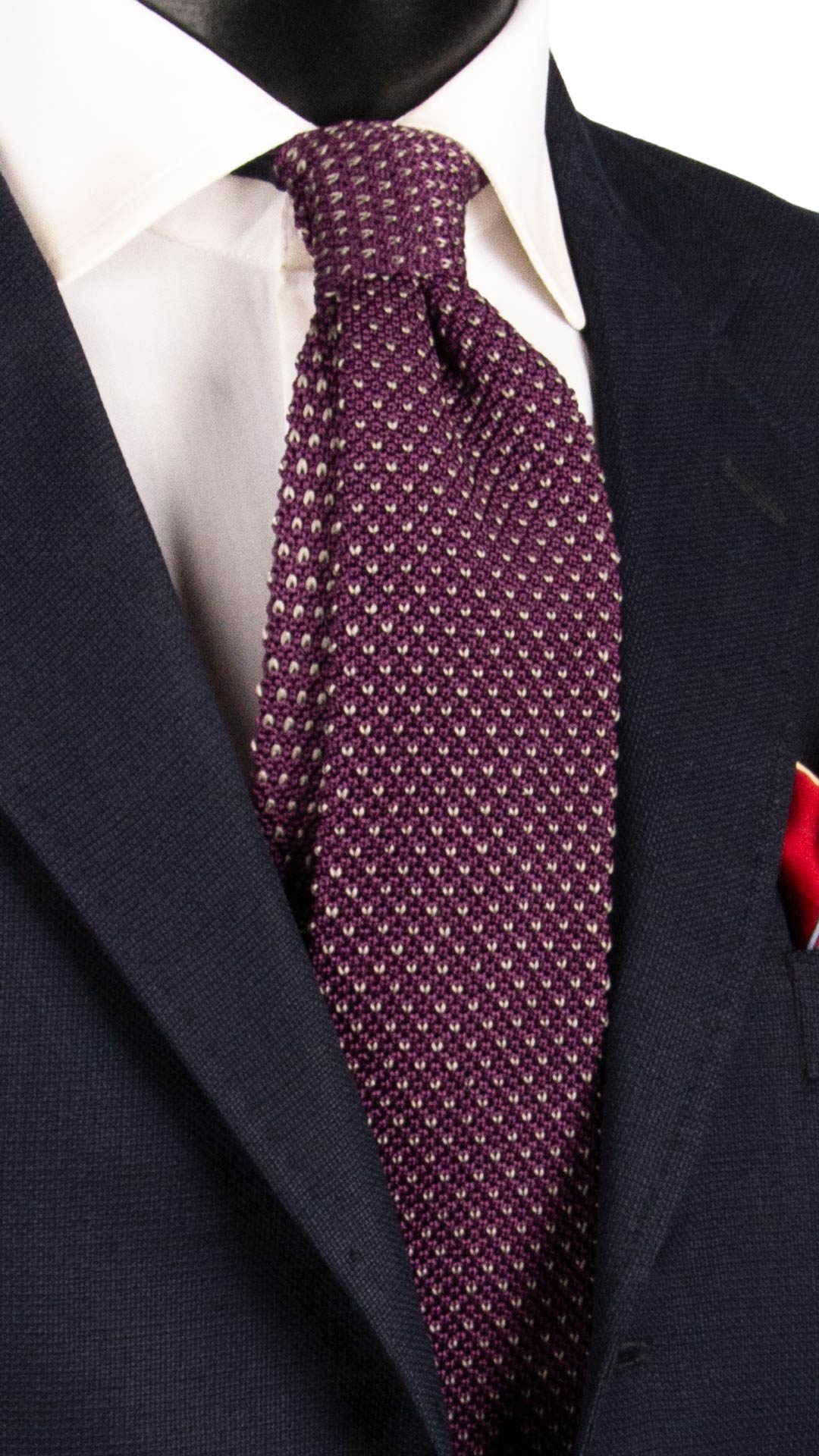 Cravatta Tricot in Maglia di Seta Viola Fantasia Grigia TRI908 Graffeo Cravatte Made in Italy