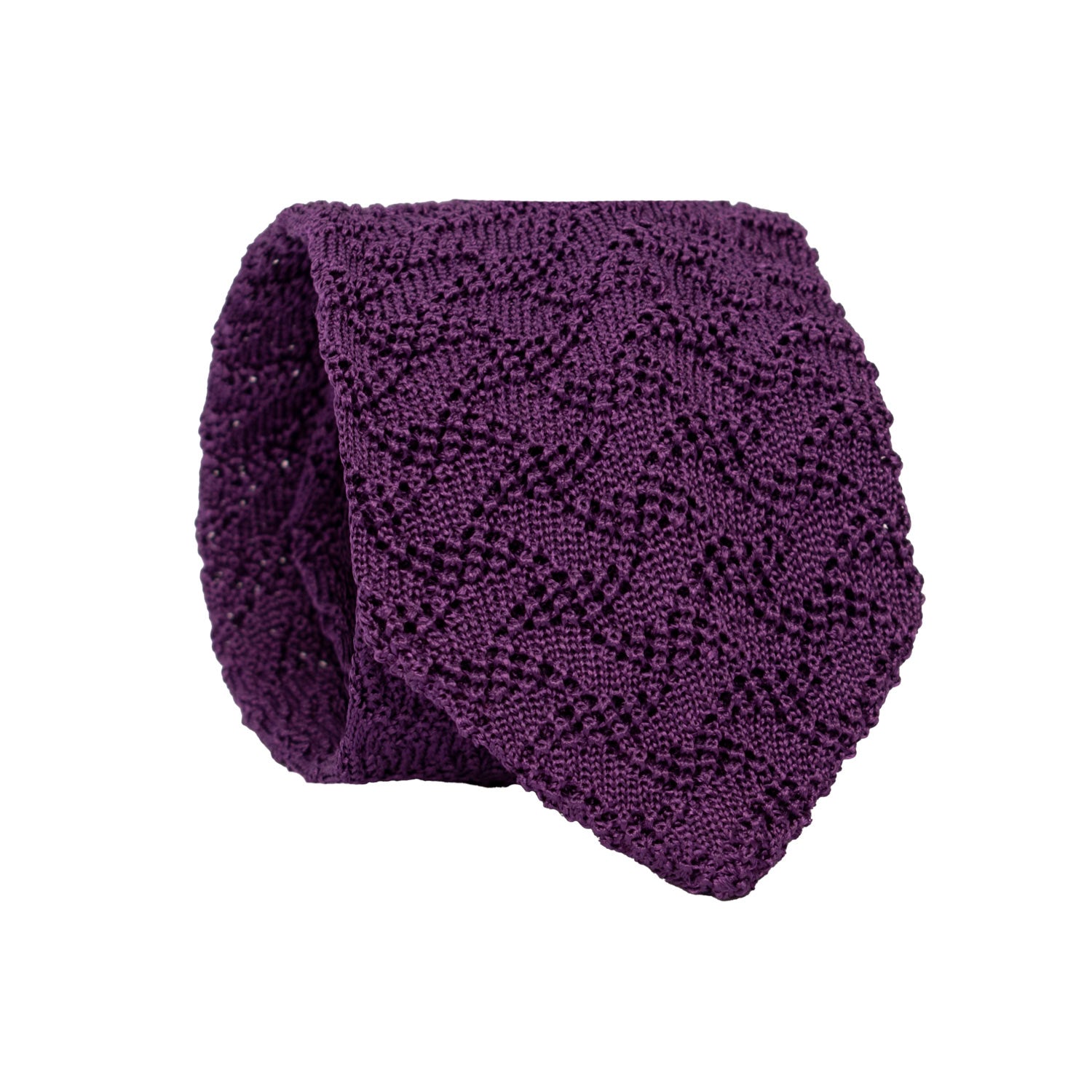 Cravatta Tricot in Maglia di Seta Viola Fantasia Tono su Tono TRI826 Graffeo Cravatte Made in Italy Rotolo