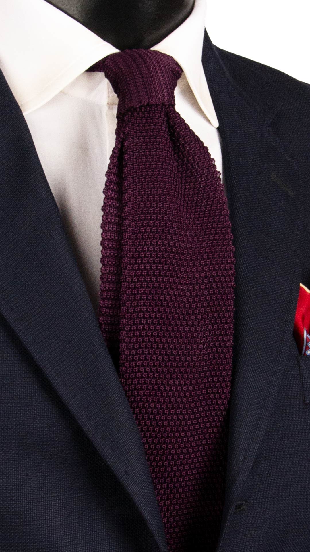 Cravatta Tricot in Maglia di Seta Viola Scuro Tinta Unita TRI849 Graffeo Cravatte Made in Italy
