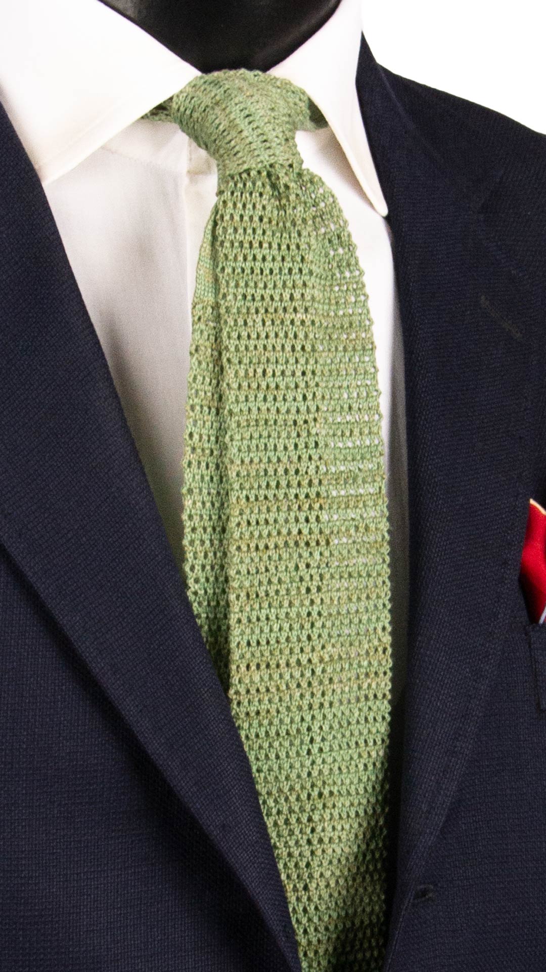 Cravatta Tricot in Maglia in Cotone Lino Verde Color Corda Tinta Unita TRI905 Graffeo Cravatte Made in Italy