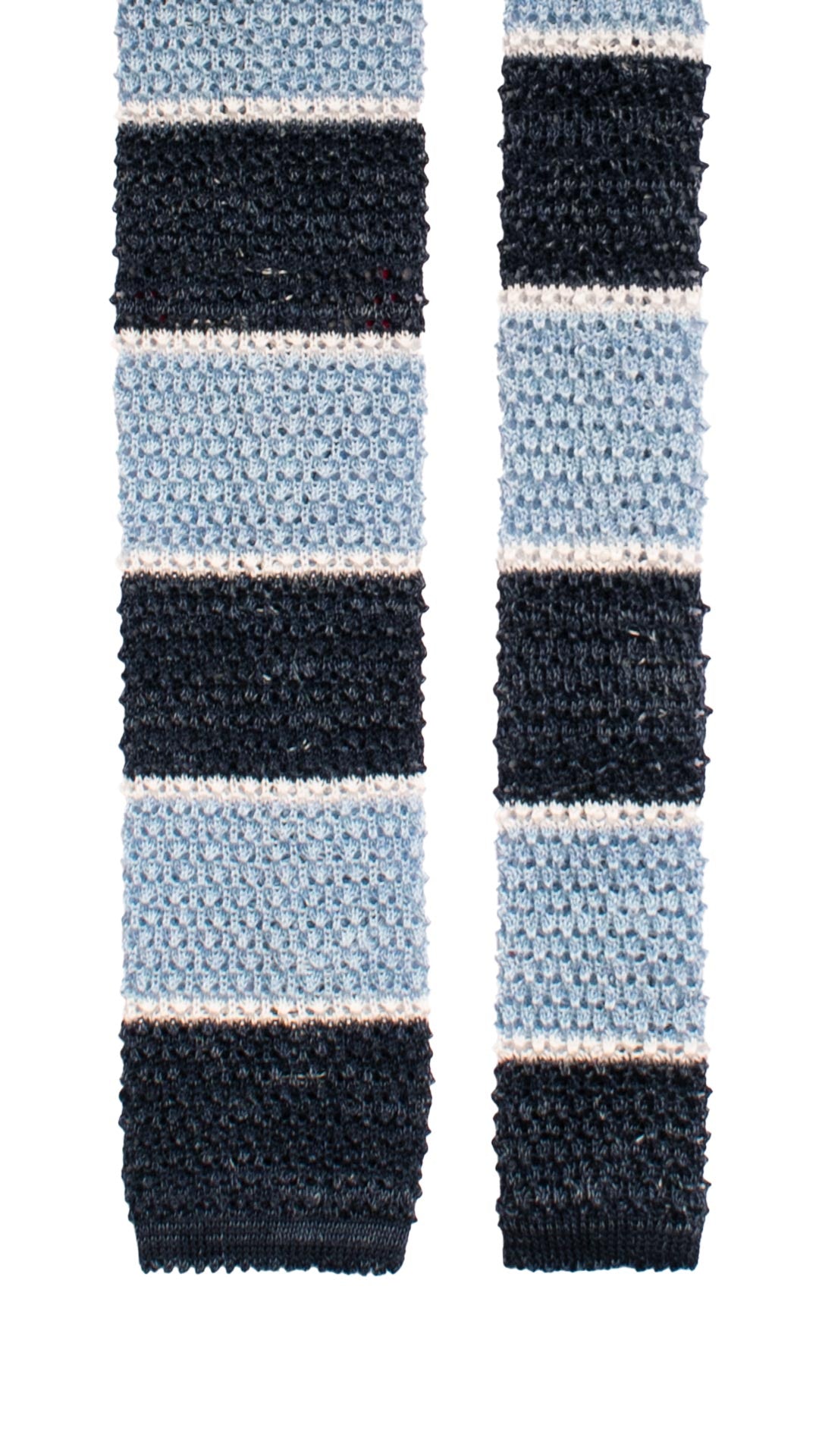 Cravatta Tricot in Maglia in Cotone Lino con Righe Blu Celesti Bianche TRI920 Graffeo Cravatte Made in Italy Pala
