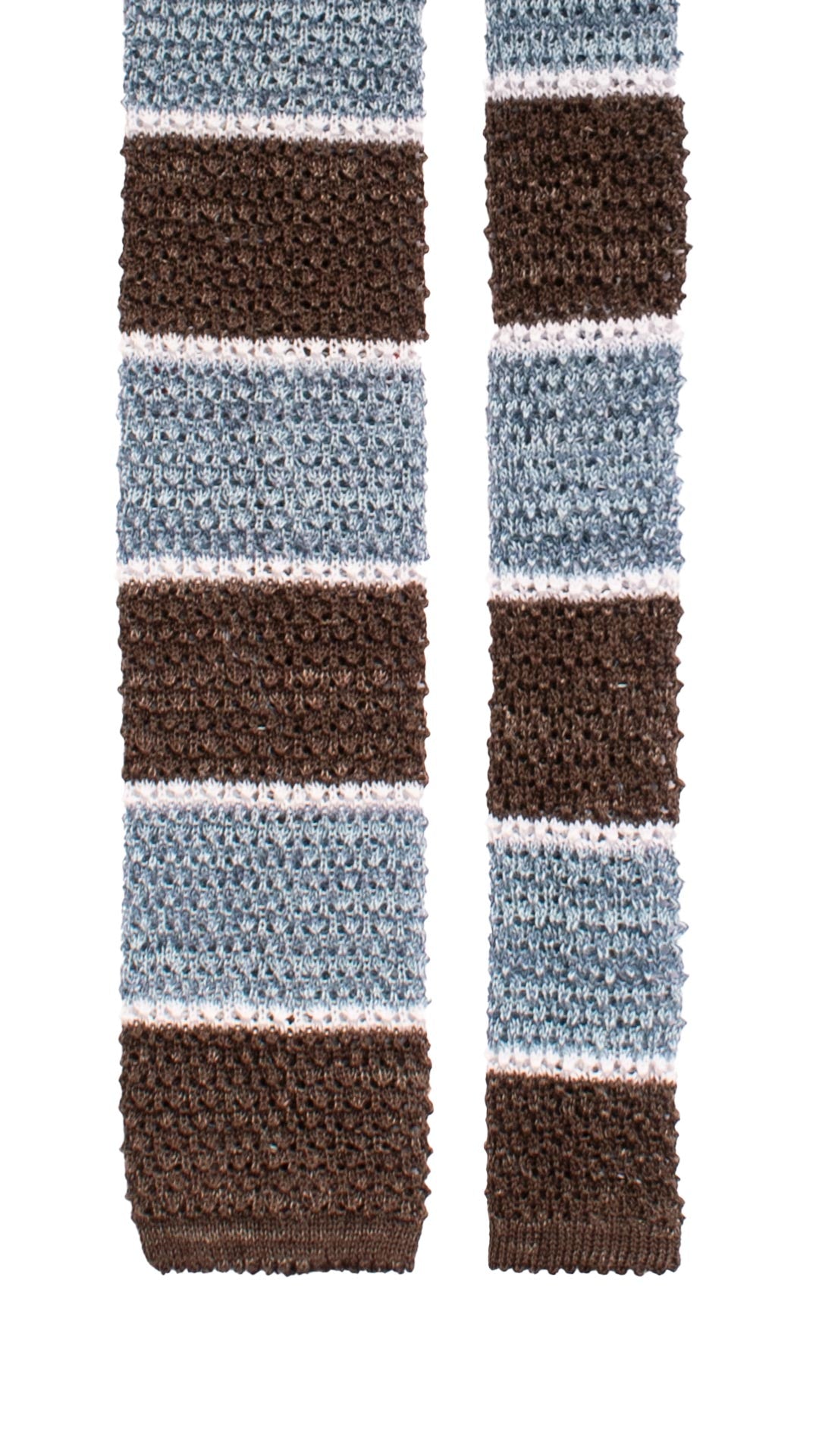 Cravatta Tricot in Maglia in Cotone Lino con Righe Marroni Avio Bianche TRI922 Graffeo Cravatte Made in Italy Pala