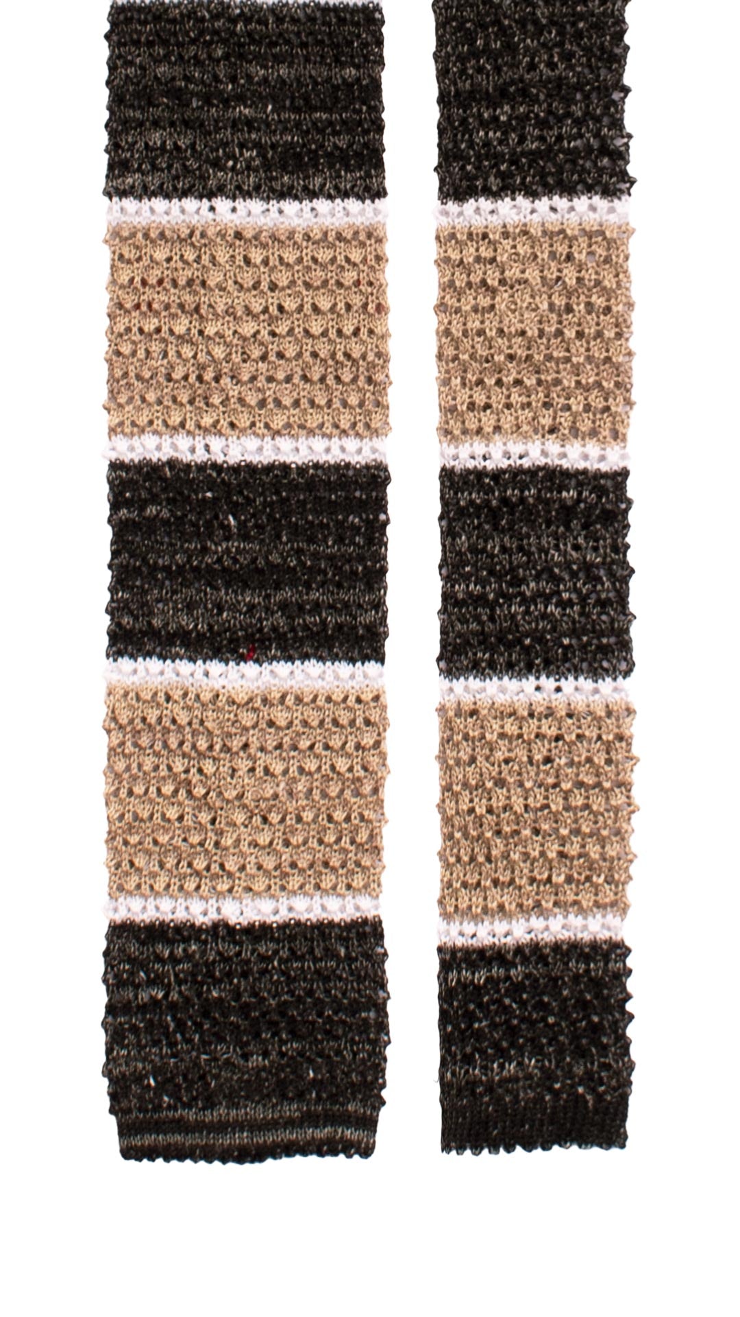 Cravatta Tricot in Maglia in Cotone Lino con Righe Nere Color Corda Bianche TRI921 Graffeo Cravatte Made in Italy Pala